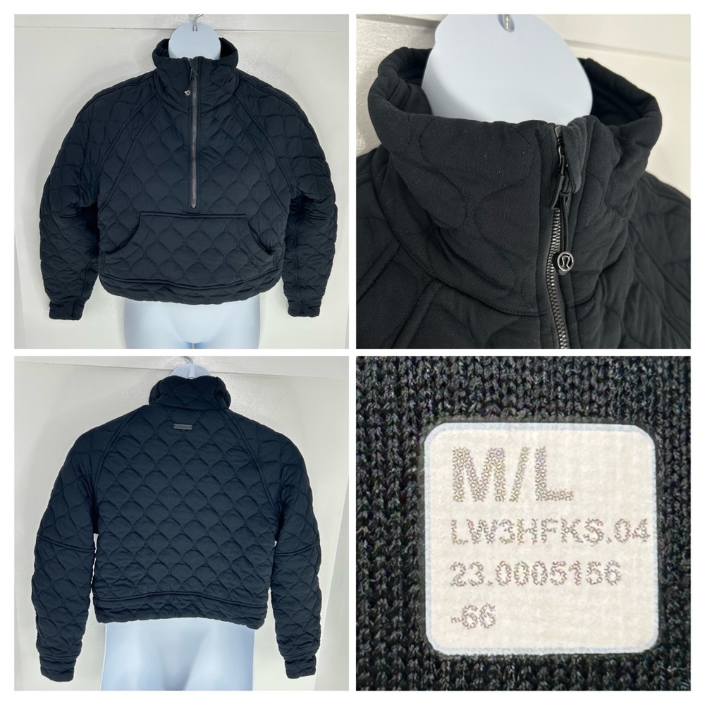 Lululemon Scuba Oversized Quilted Jacket Womens M/L Black Half Zip Athleisure